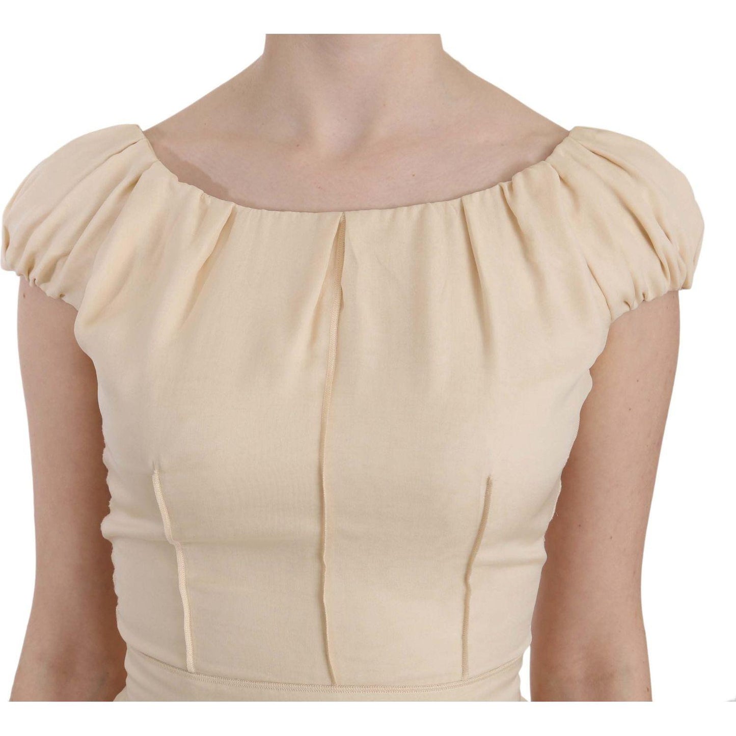 Dolce & Gabbana Silk Column Garterized Sleeve Gown Dresses Dolce & Gabbana Tan