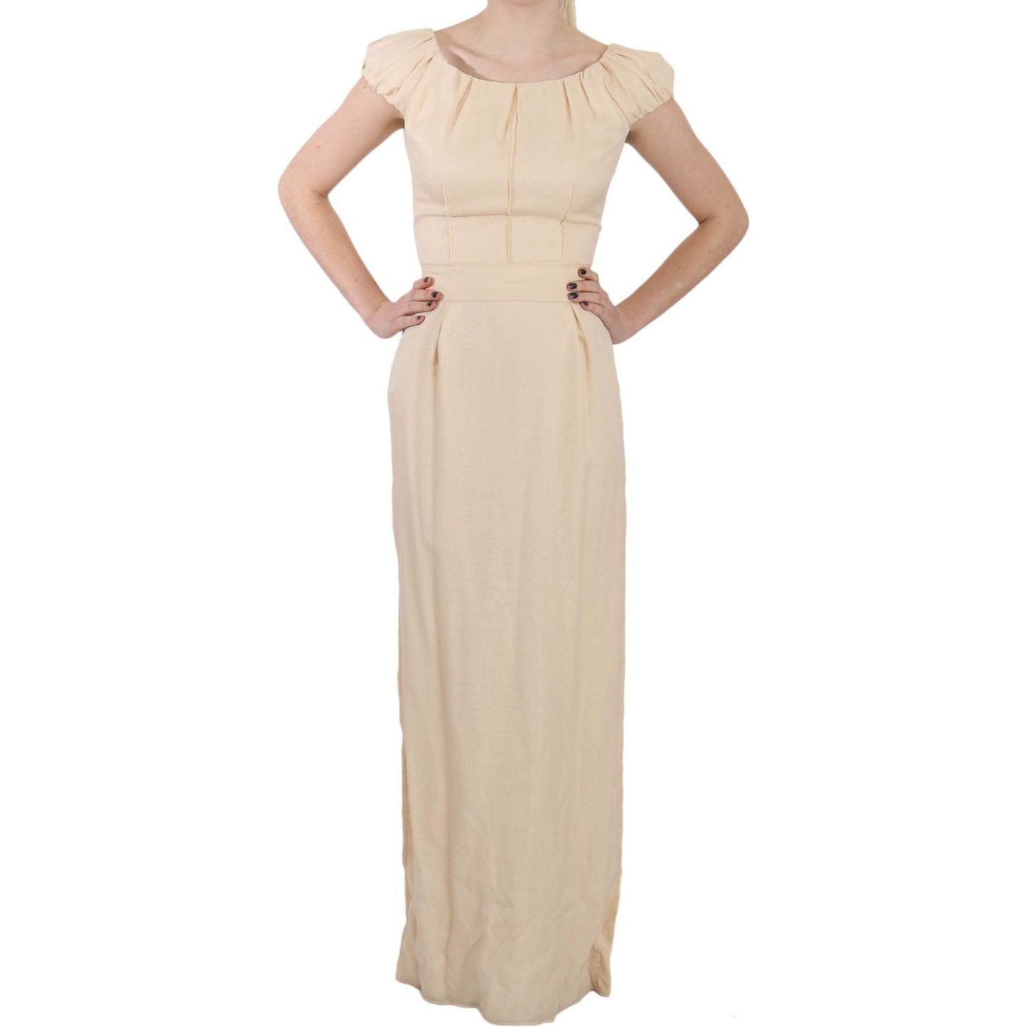 Dolce & Gabbana Silk Column Garterized Sleeve Gown Dresses Dolce & Gabbana Gray