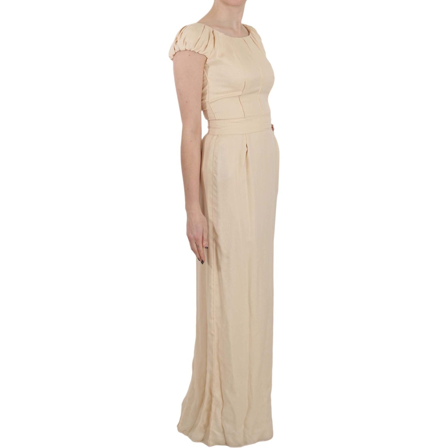 Dolce & Gabbana Silk Column Garterized Sleeve Gown Dresses Dolce & Gabbana Tan