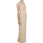 Dolce & Gabbana Silk Column Garterized Sleeve Gown Dresses Dolce & Gabbana Tan