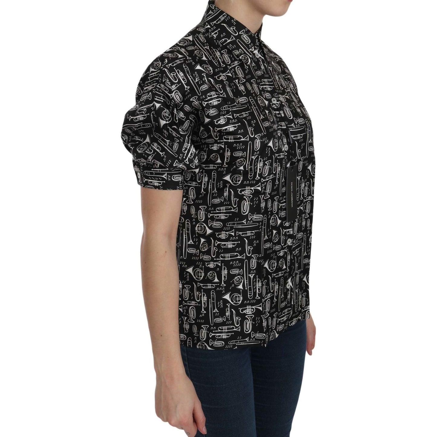 Dolce & Gabbana Elegant Musical Instrument Silk Top Dolce & Gabbana Rosy Brown