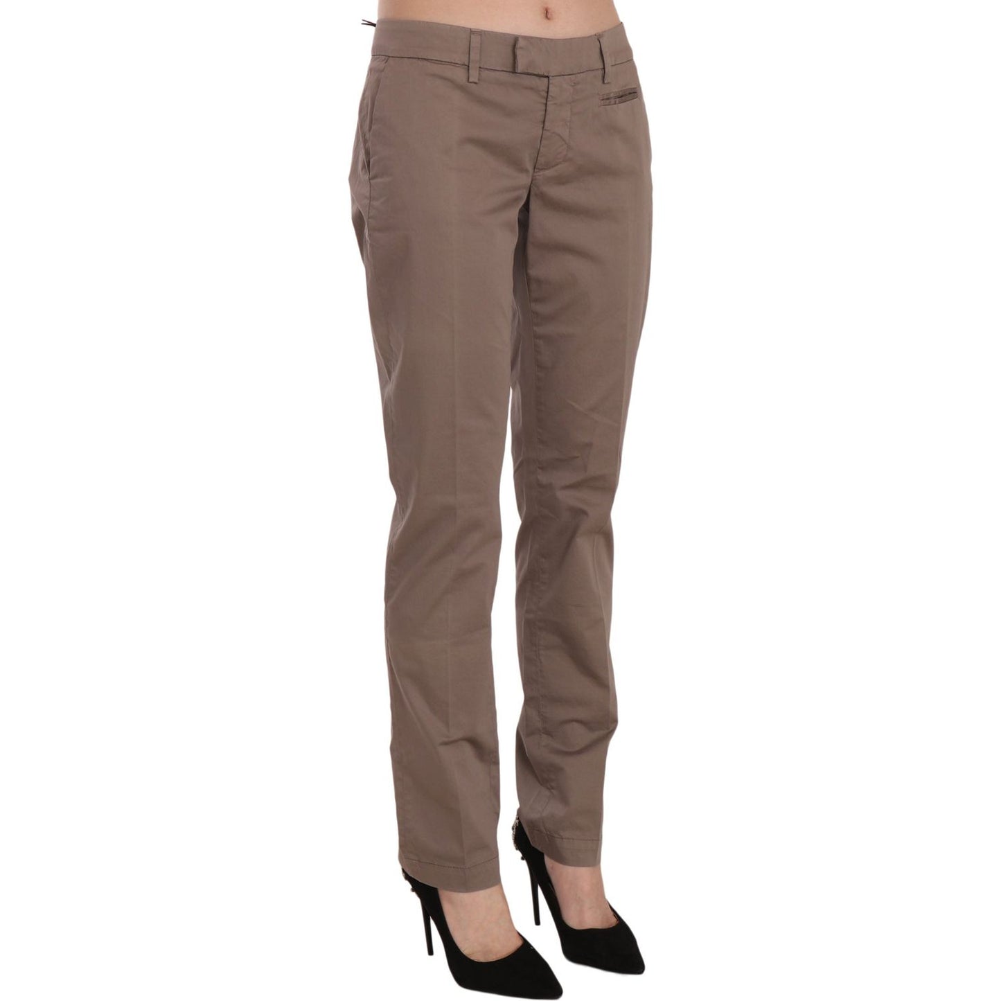 Dondup Chic Brown Straight Cut Trousers Dondup Dim Gray