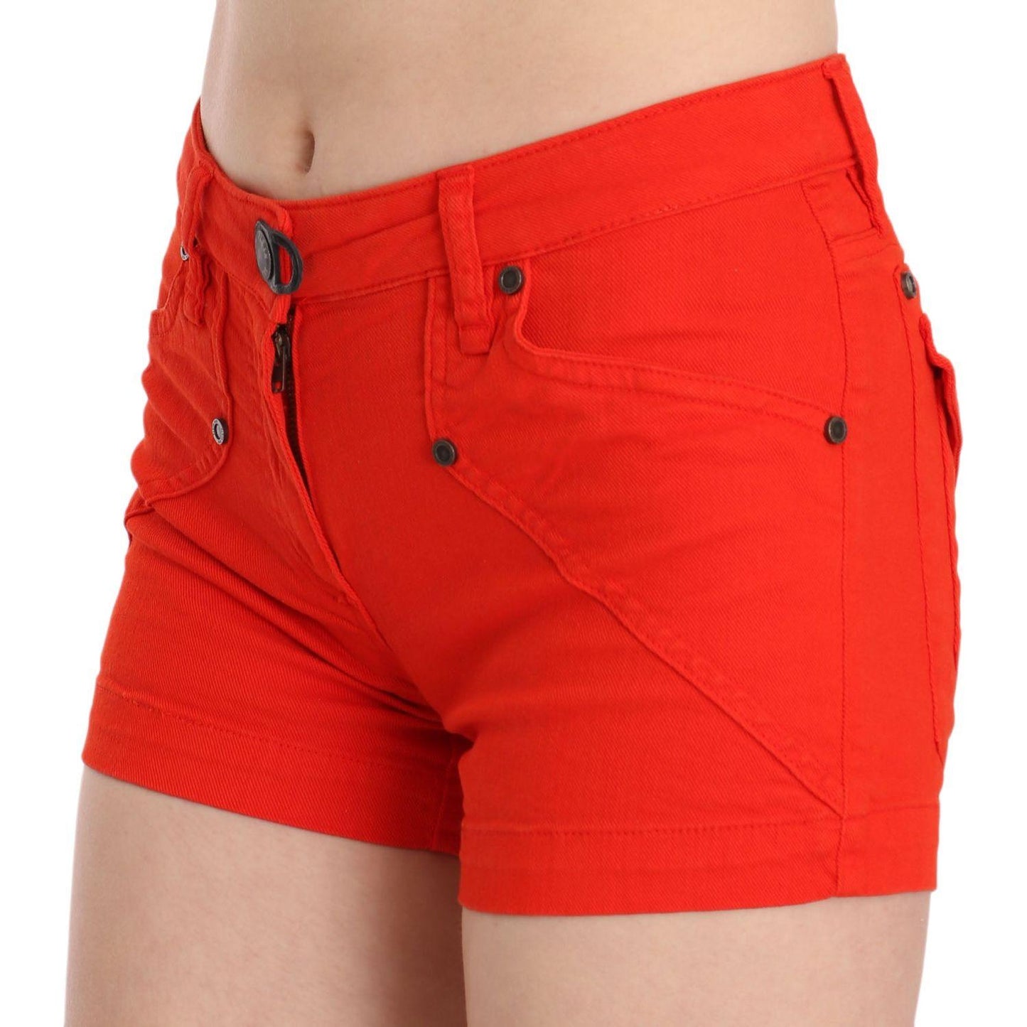 PLEIN SUD Chic Mid Waist Mini Shorts in Vibrant Orange PLEIN SUD Firebrick