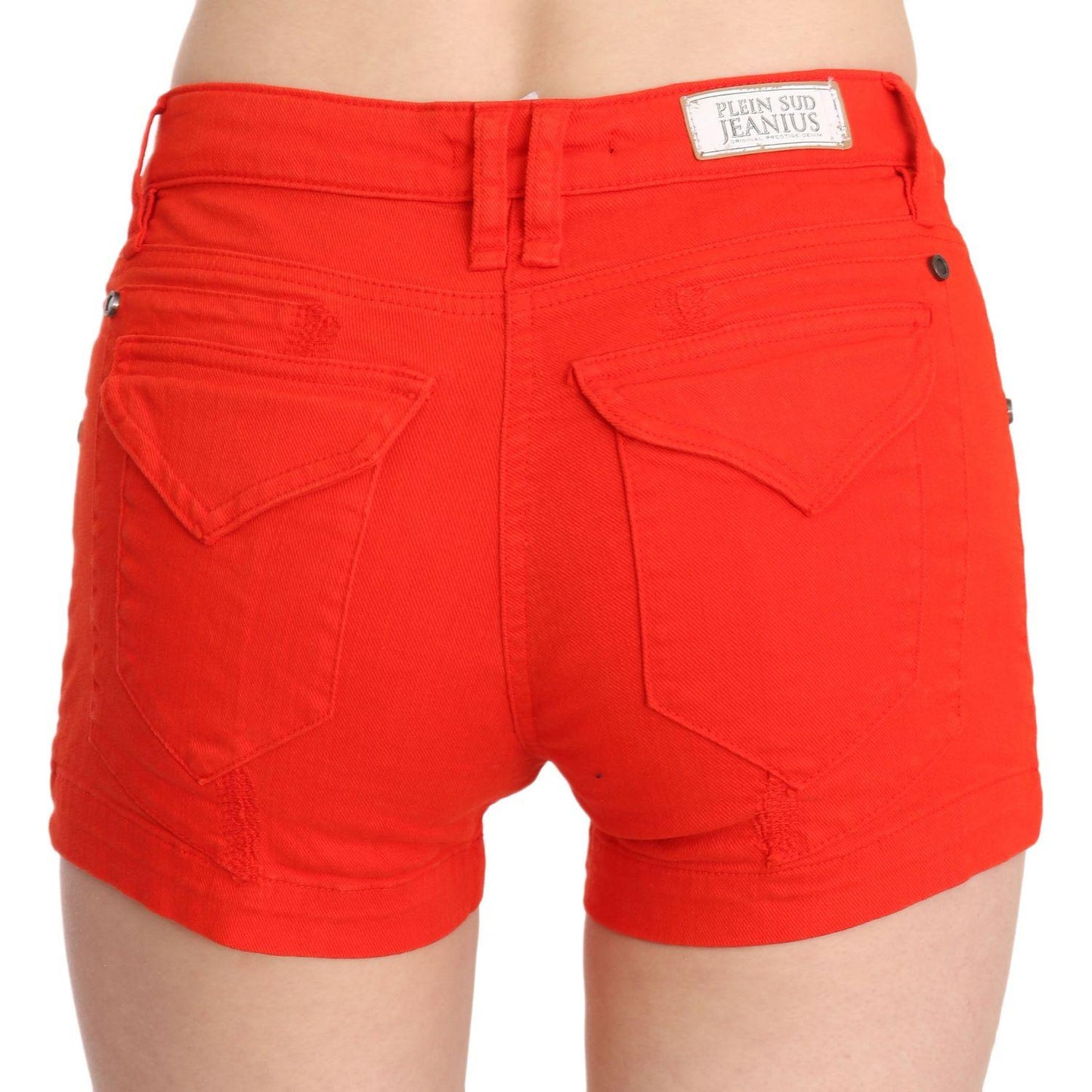 PLEIN SUD Chic Mid Waist Mini Shorts in Vibrant Orange PLEIN SUD Orange Red
