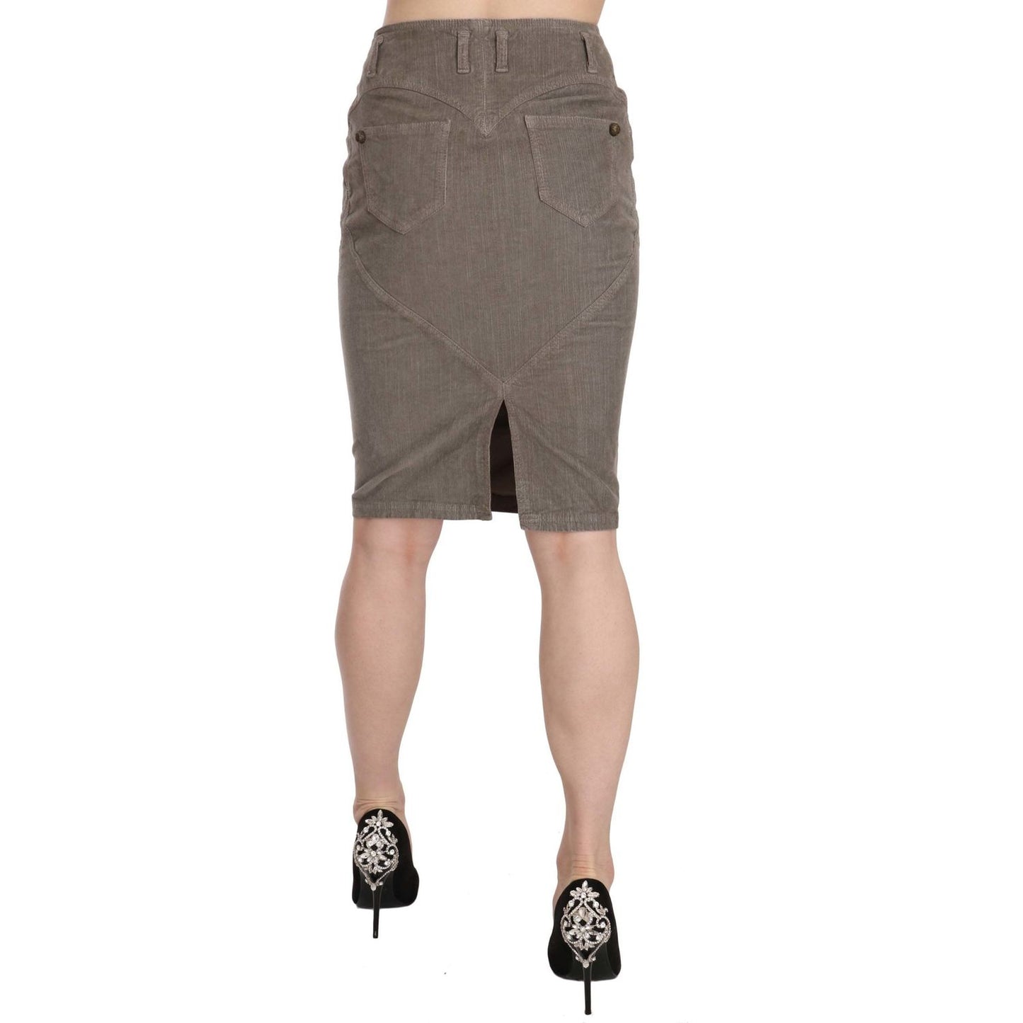 Just Cavalli Chic Gray Pencil Skirt with Logo Details Just Cavalli Dim Gray
