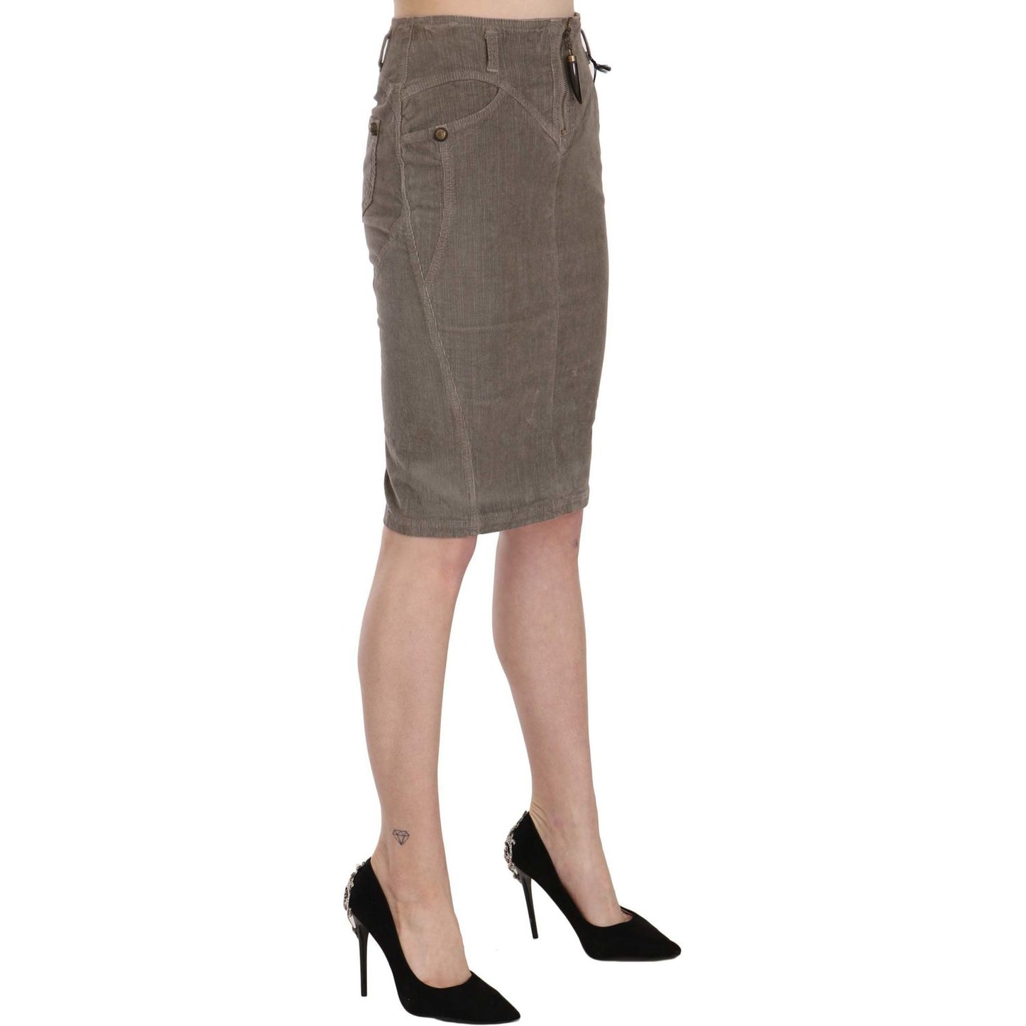 Just Cavalli Chic Gray Pencil Skirt with Logo Details Just Cavalli Dim Gray