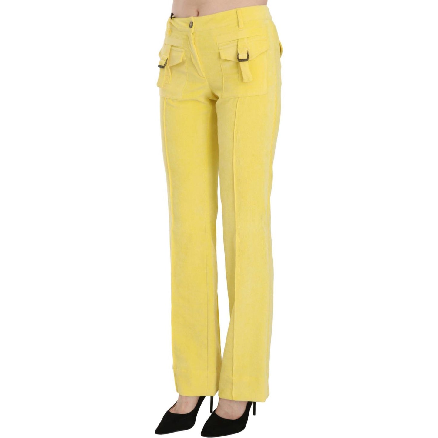 Just Cavalli Chic Yellow Corduroy Mid Waist Pants Just Cavalli Light Goldenrod