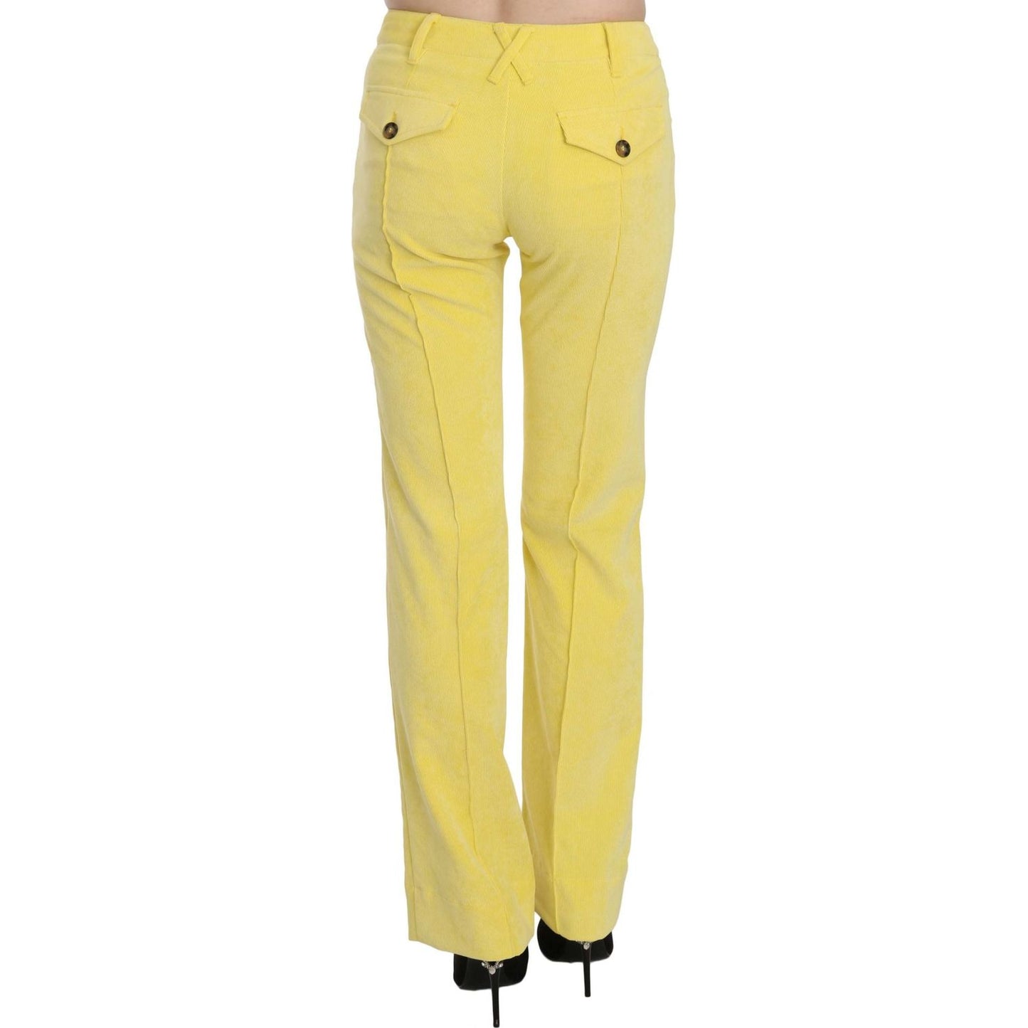 Just Cavalli Chic Yellow Corduroy Mid Waist Pants Just Cavalli Light Goldenrod