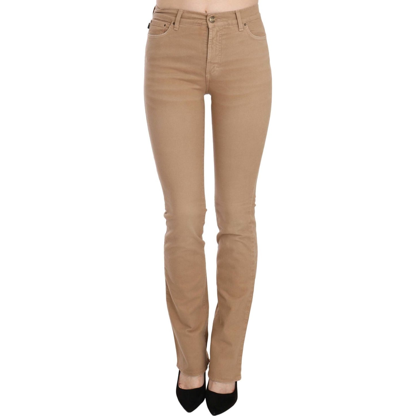 Just Cavalli Chic Brown Mid Waist Skinny Trousers Just Cavalli Rosy Brown