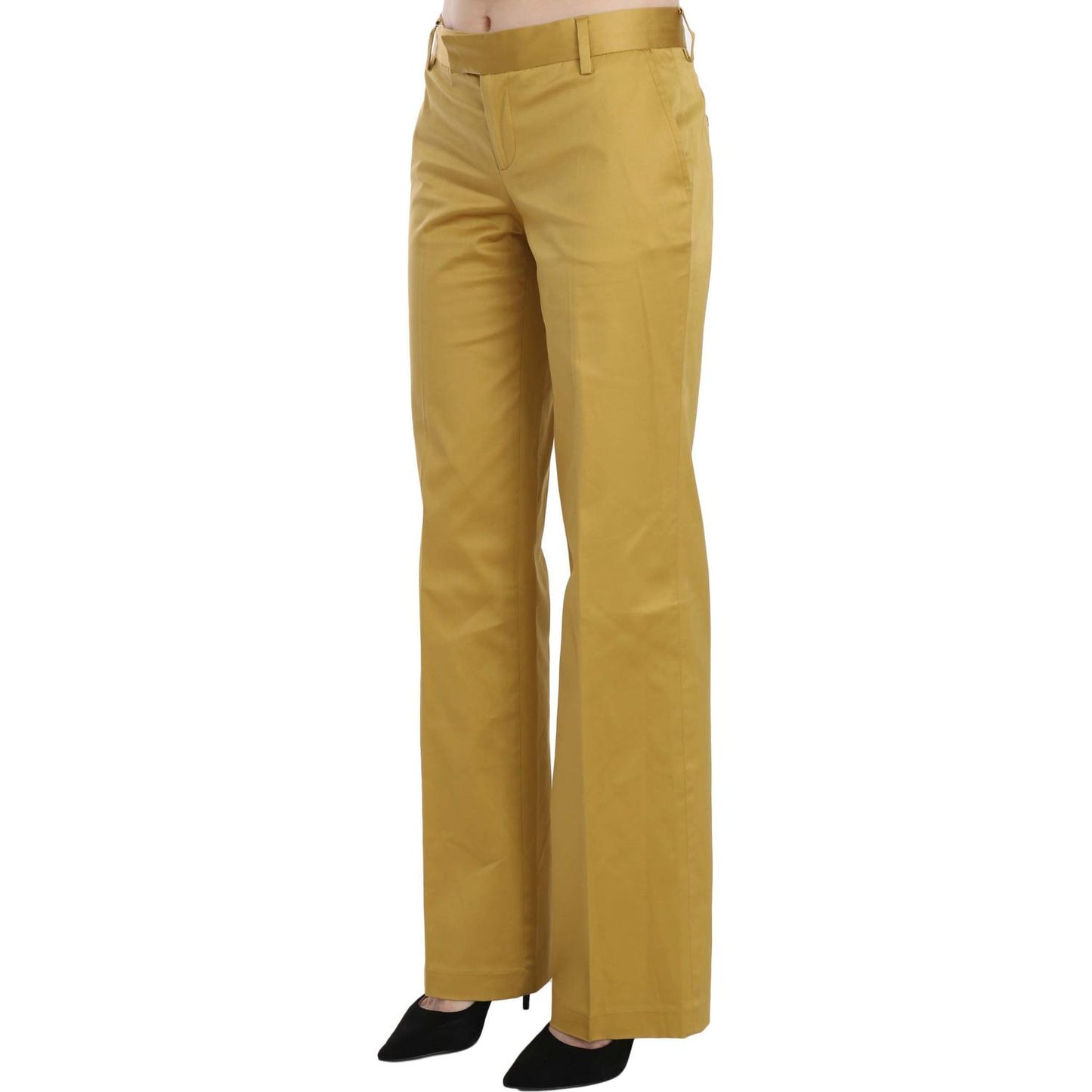 Just Cavalli Mustard Mid Waist Tailored Cotton Pants Just Cavalli Dark Goldenrod