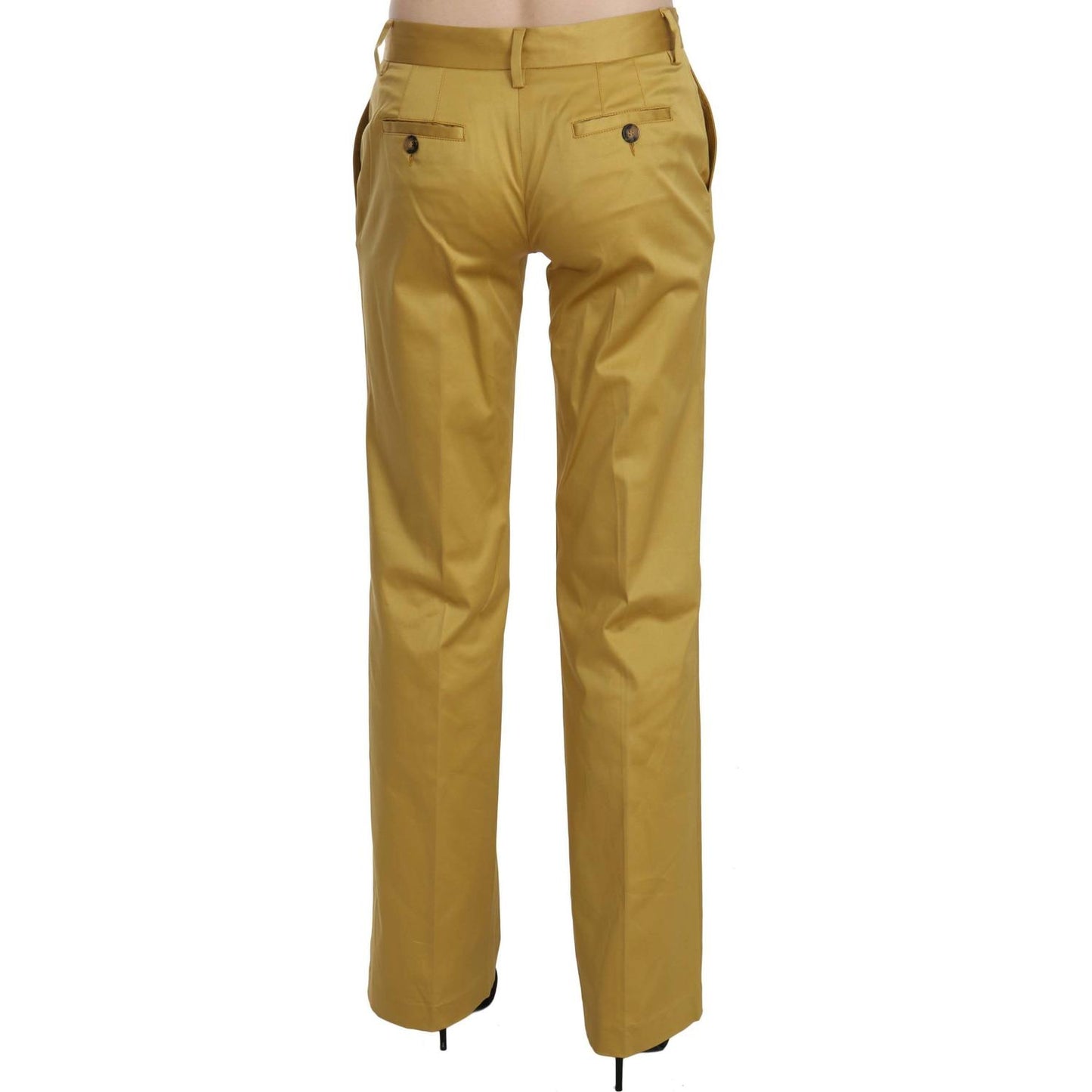 Just Cavalli Mustard Mid Waist Tailored Cotton Pants Just Cavalli Sienna