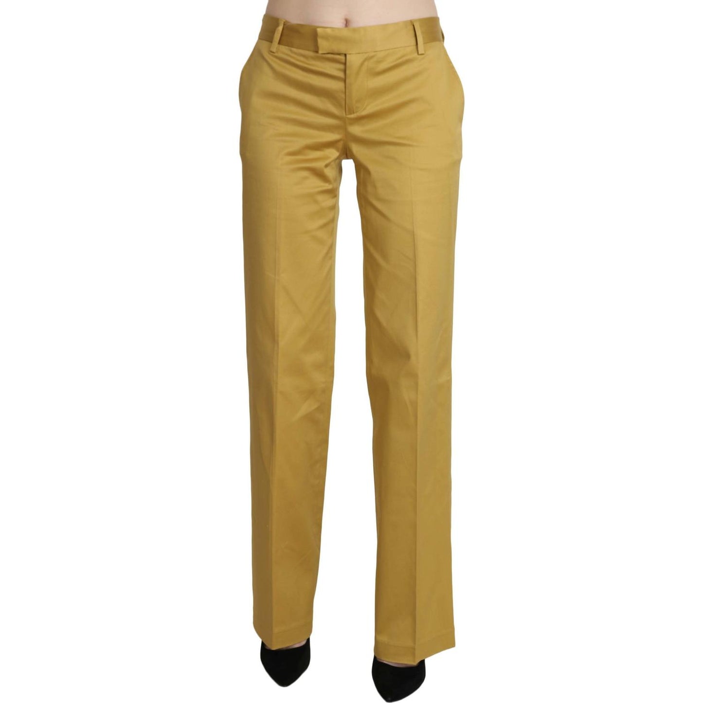 Just Cavalli Mustard Mid Waist Tailored Cotton Pants Just Cavalli Dark Goldenrod
