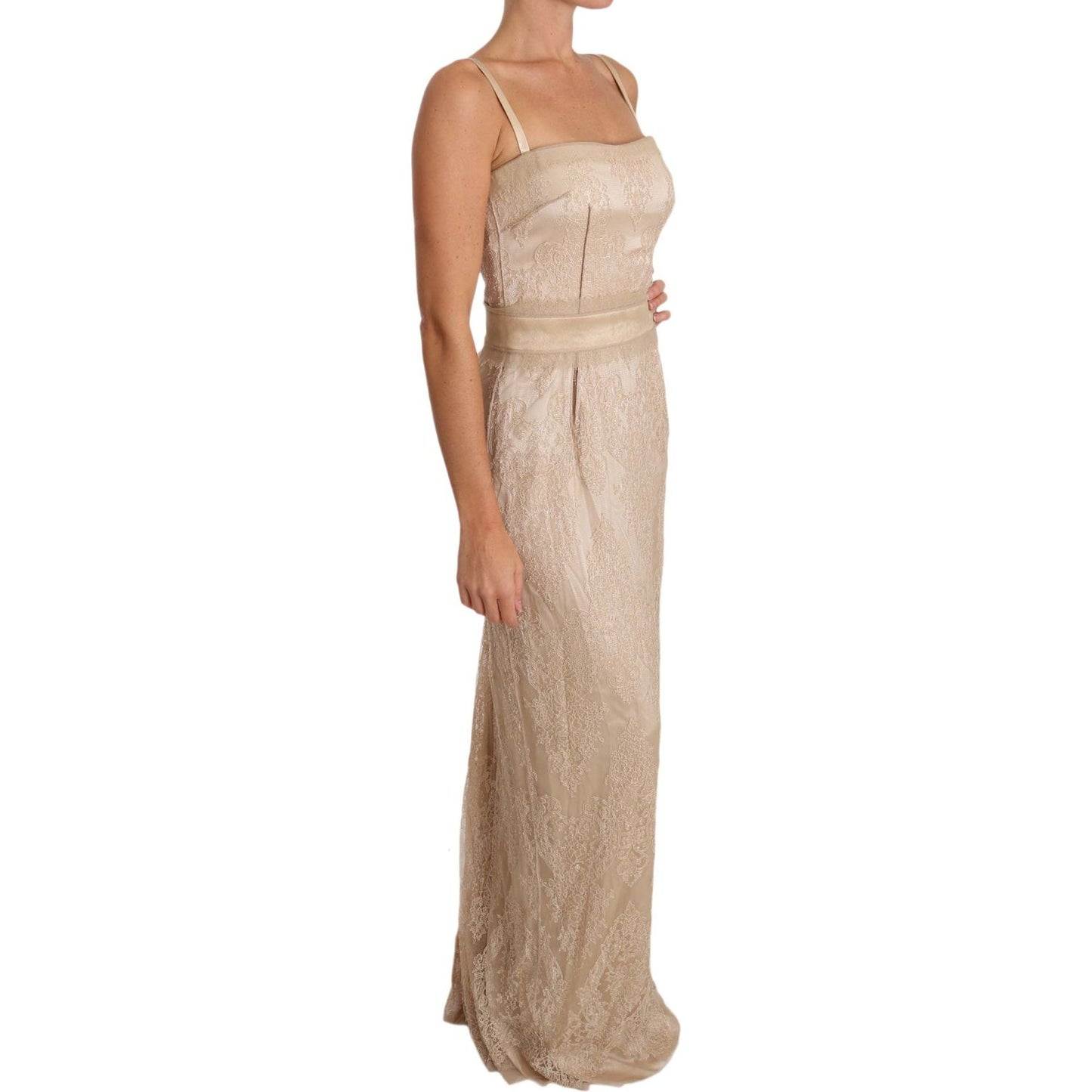 Dolce & Gabbana Elegant Beige Sheath Floor-Length Dress Dolce & Gabbana Rosy Brown