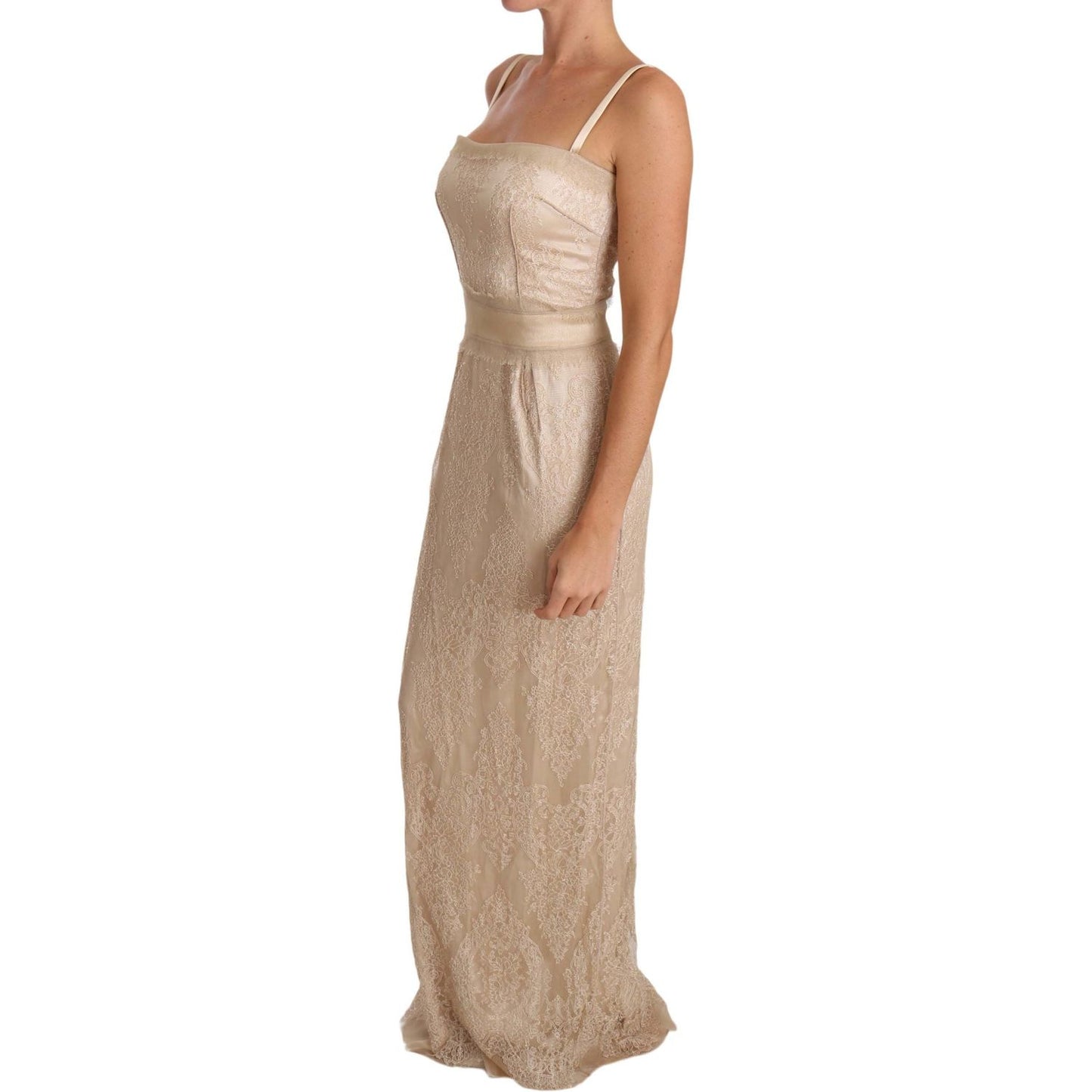 Dolce & Gabbana Elegant Beige Sheath Floor-Length Dress Dolce & Gabbana Rosy Brown