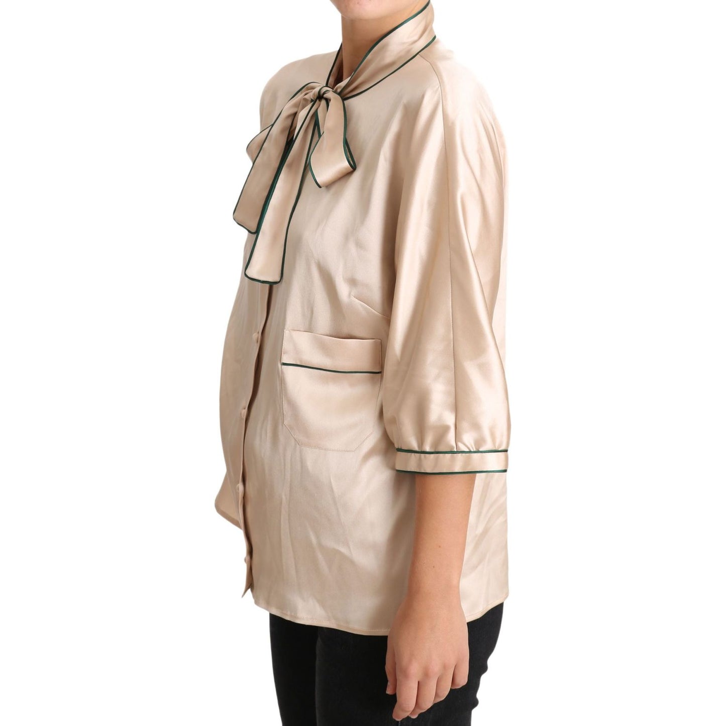 Dolce & Gabbana Elegant Beige Silk Blend Blouse Top Dolce & Gabbana Tan
