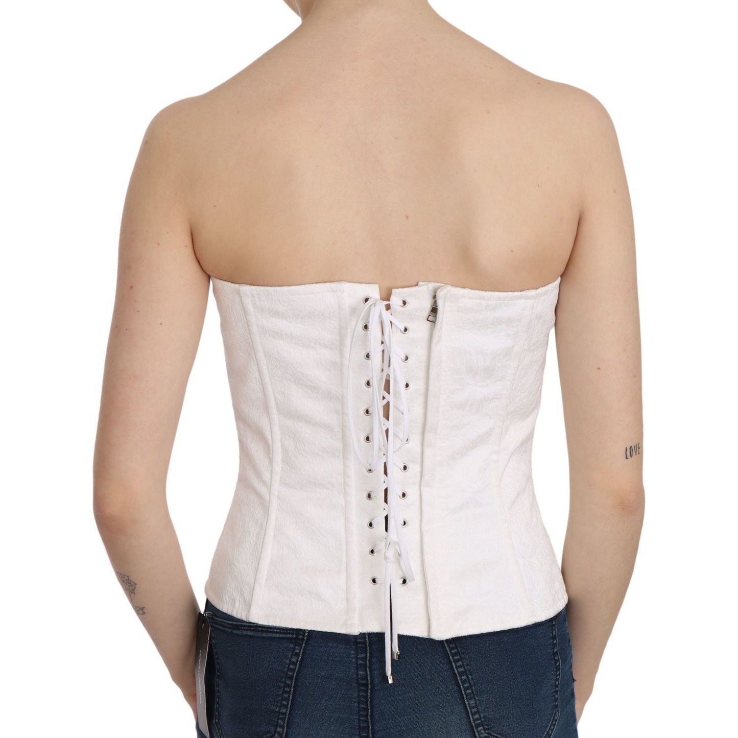 Dolce & Gabbana Elegant White Strapless Corset Top Dolce & Gabbana Tan