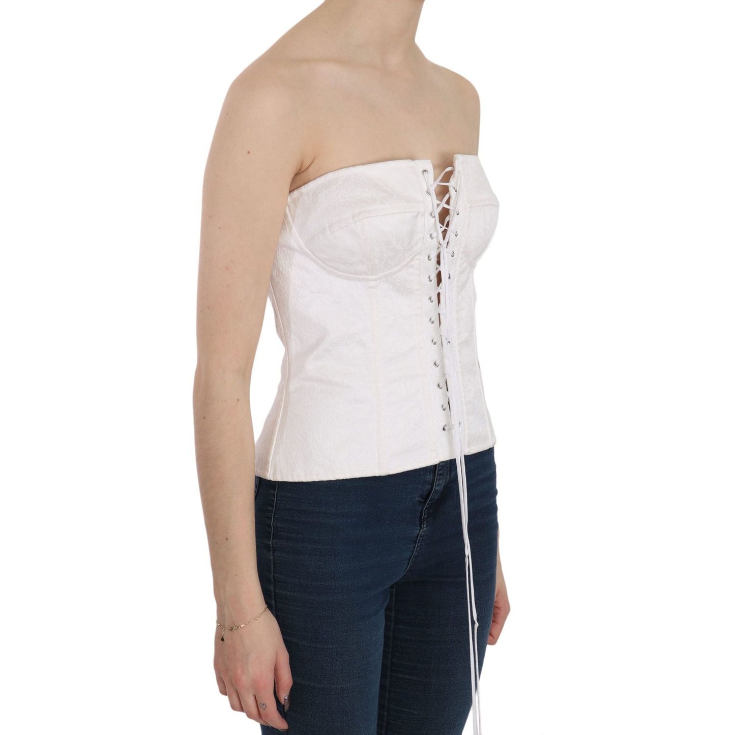 Dolce & Gabbana Elegant White Strapless Corset Top Dolce & Gabbana Dark Slate Gray