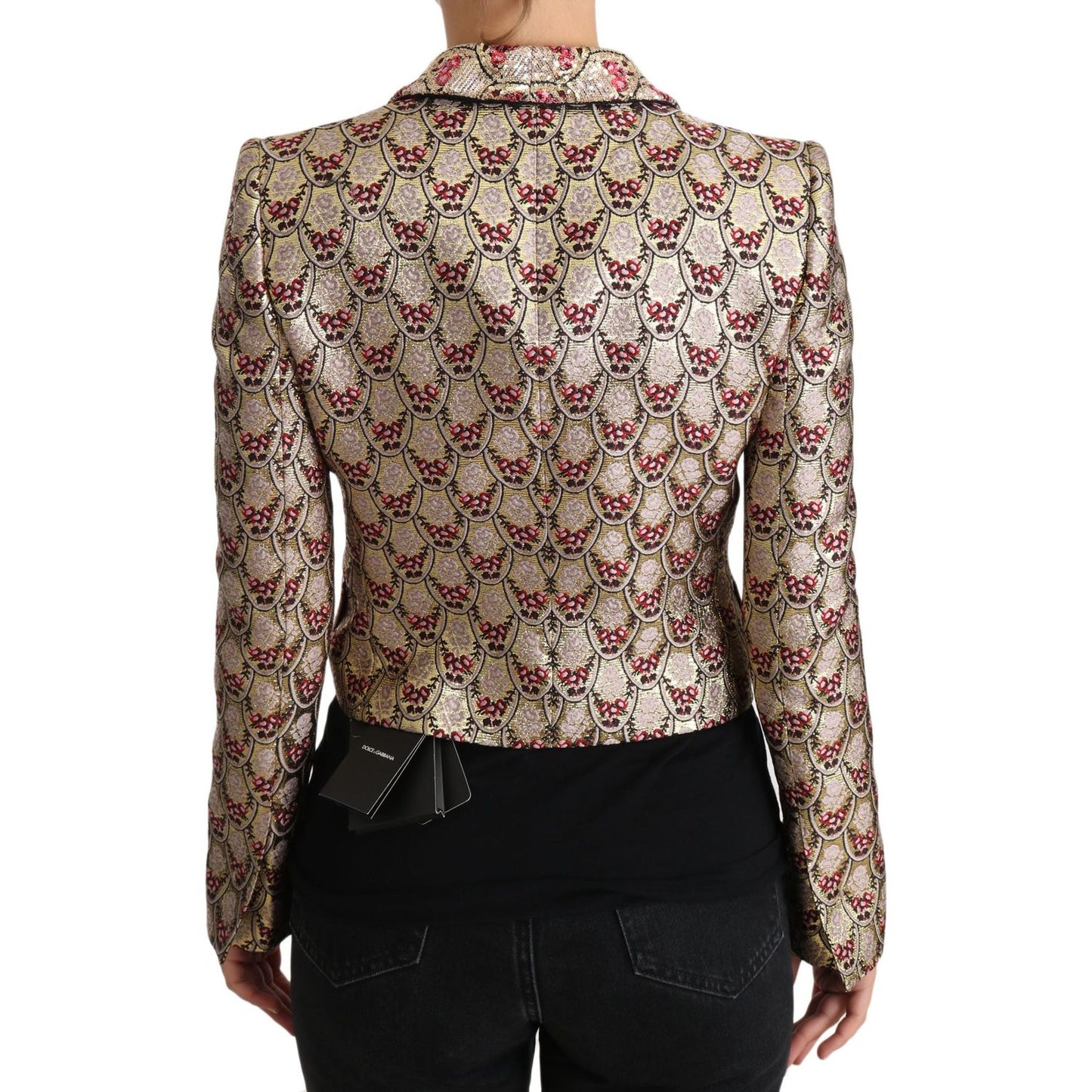 Dolce & Gabbana Glittering Gold Floral Sequined Blazer Jacket Coats & Jackets Dolce & Gabbana Dark Slate Gray