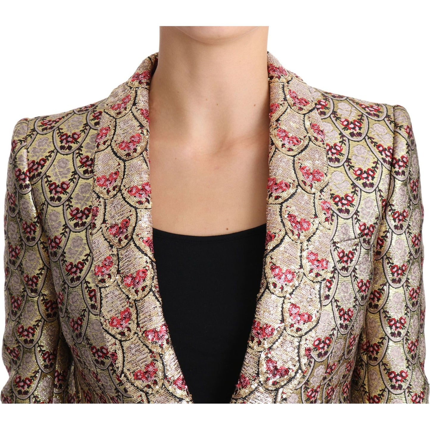 Dolce & Gabbana Glittering Gold Floral Sequined Blazer Jacket Coats & Jackets Dolce & Gabbana Rosy Brown