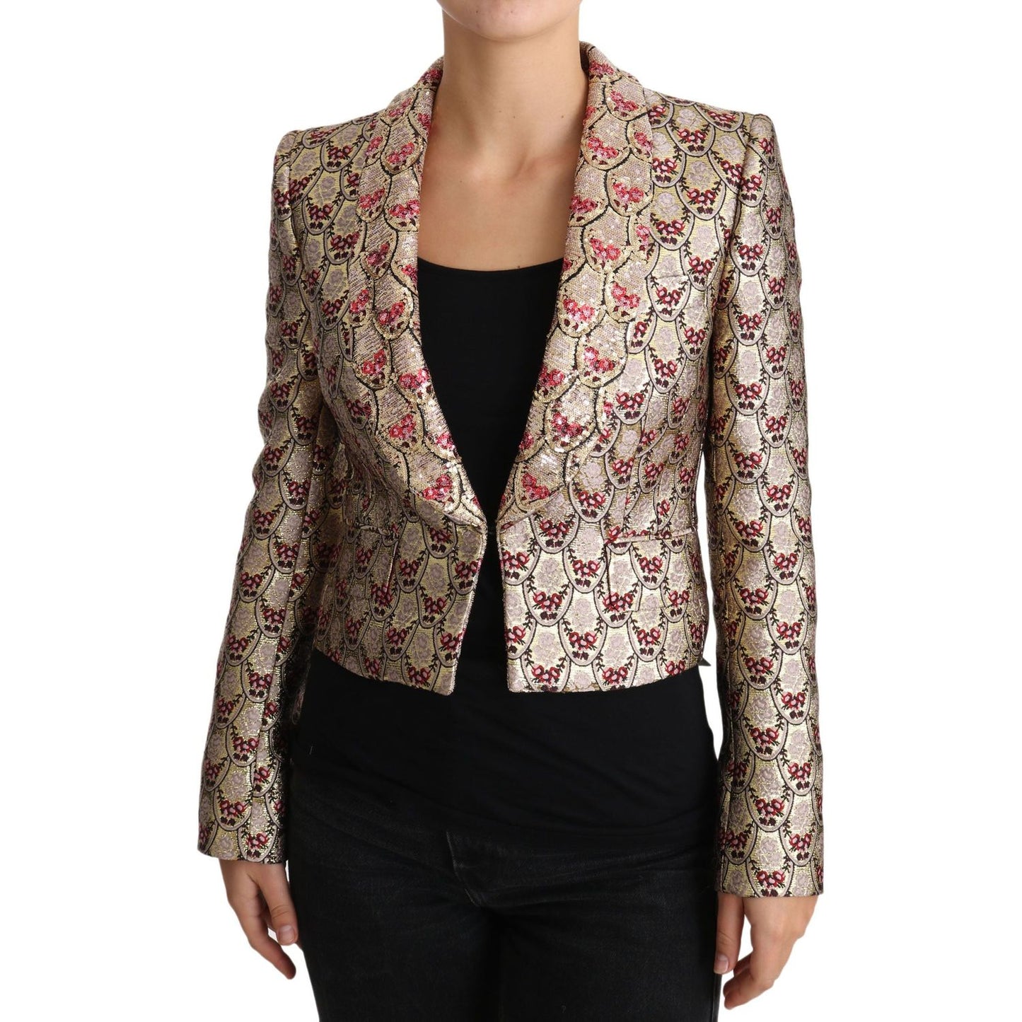 Dolce & Gabbana Glittering Gold Floral Sequined Blazer Jacket Coats & Jackets Dolce & Gabbana Gray