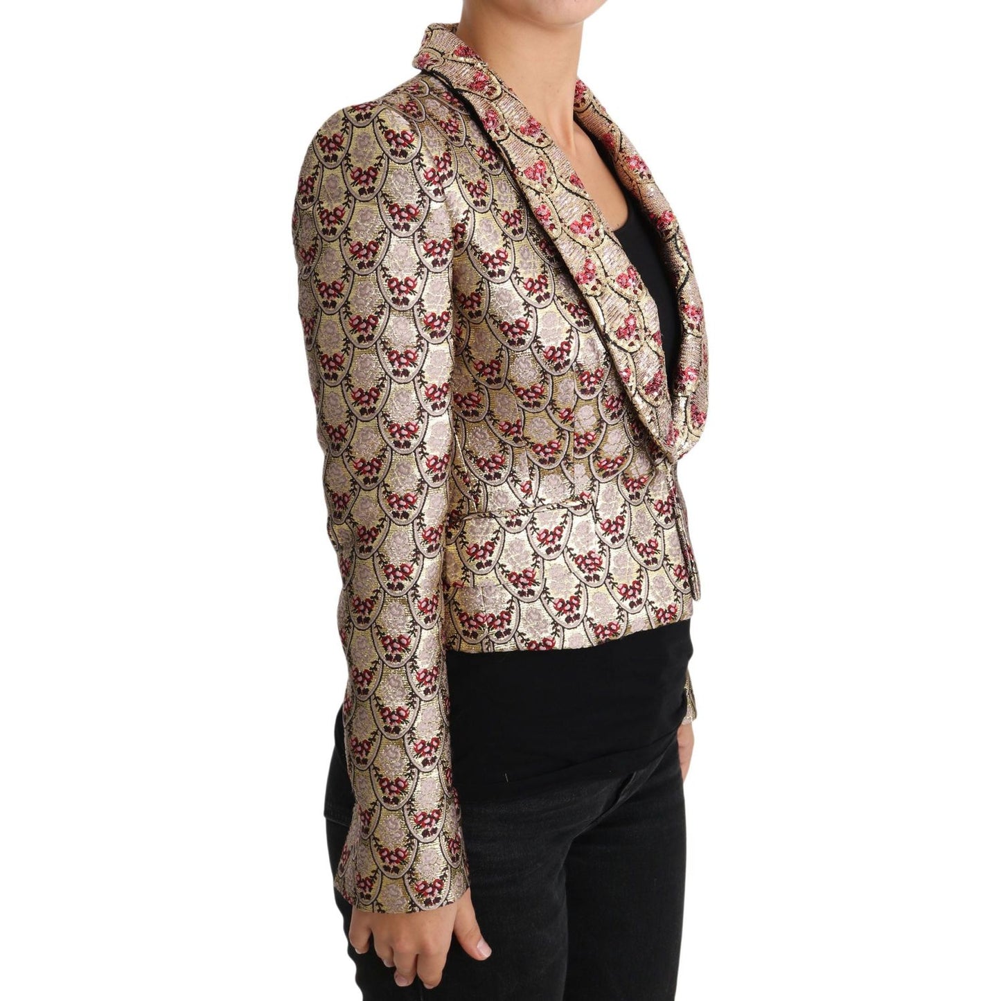 Dolce & Gabbana Glittering Gold Floral Sequined Blazer Jacket Coats & Jackets Dolce & Gabbana Dark Slate Gray