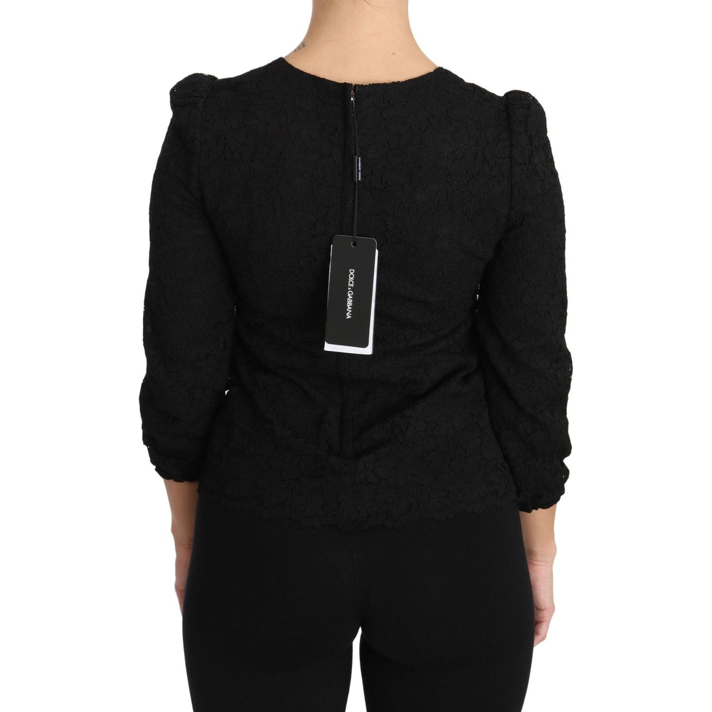 Dolce & Gabbana Elegant Black Floral Crewneck Blouse Dolce & Gabbana Black