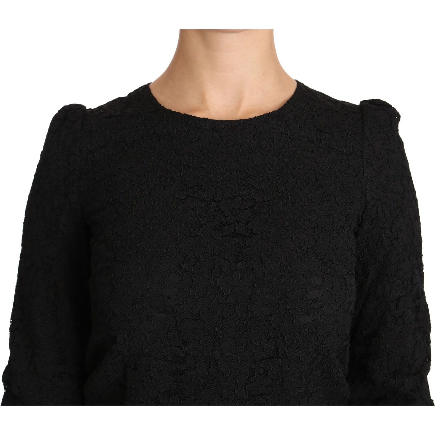 Dolce & Gabbana Elegant Black Floral Crewneck Blouse Dolce & Gabbana Black