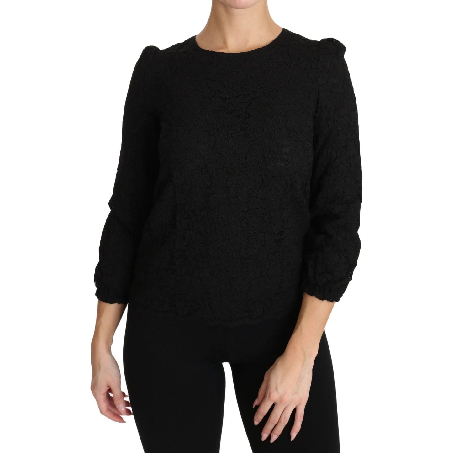 Dolce & Gabbana Elegant Black Floral Crewneck Blouse Dolce & Gabbana Black
