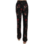 Dolce & Gabbana Floral Print Black Boot Cut Trouser Pants PAN70009-38