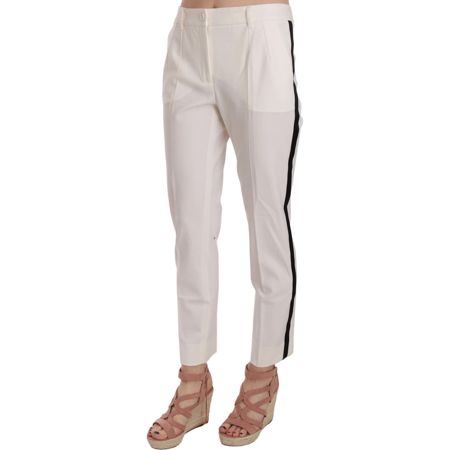 Dolce & Gabbana Elegant White Stripe Wool Tapered Trousers Dolce & Gabbana Gray