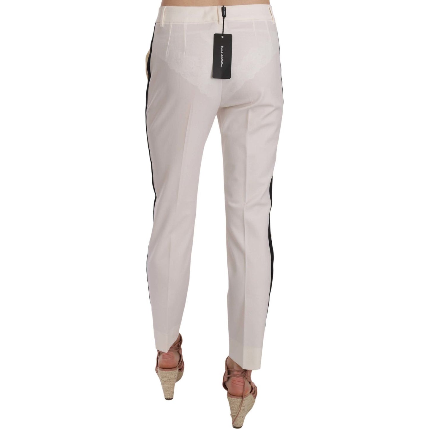 Dolce & Gabbana Elegant White Stripe Wool Tapered Trousers Dolce & Gabbana Gray