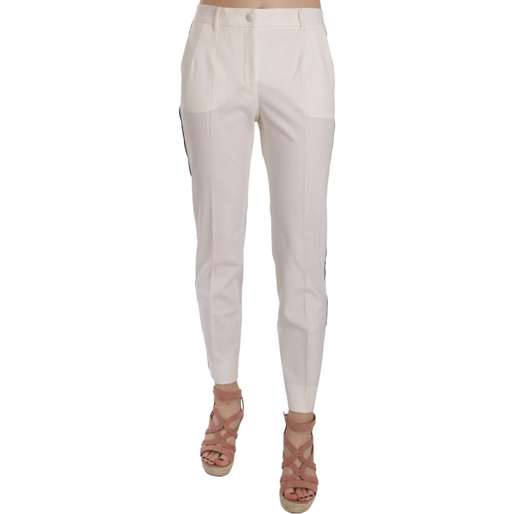 Dolce & Gabbana White Side Stripe Wool Tapered Trouser Pants PAN70013-42