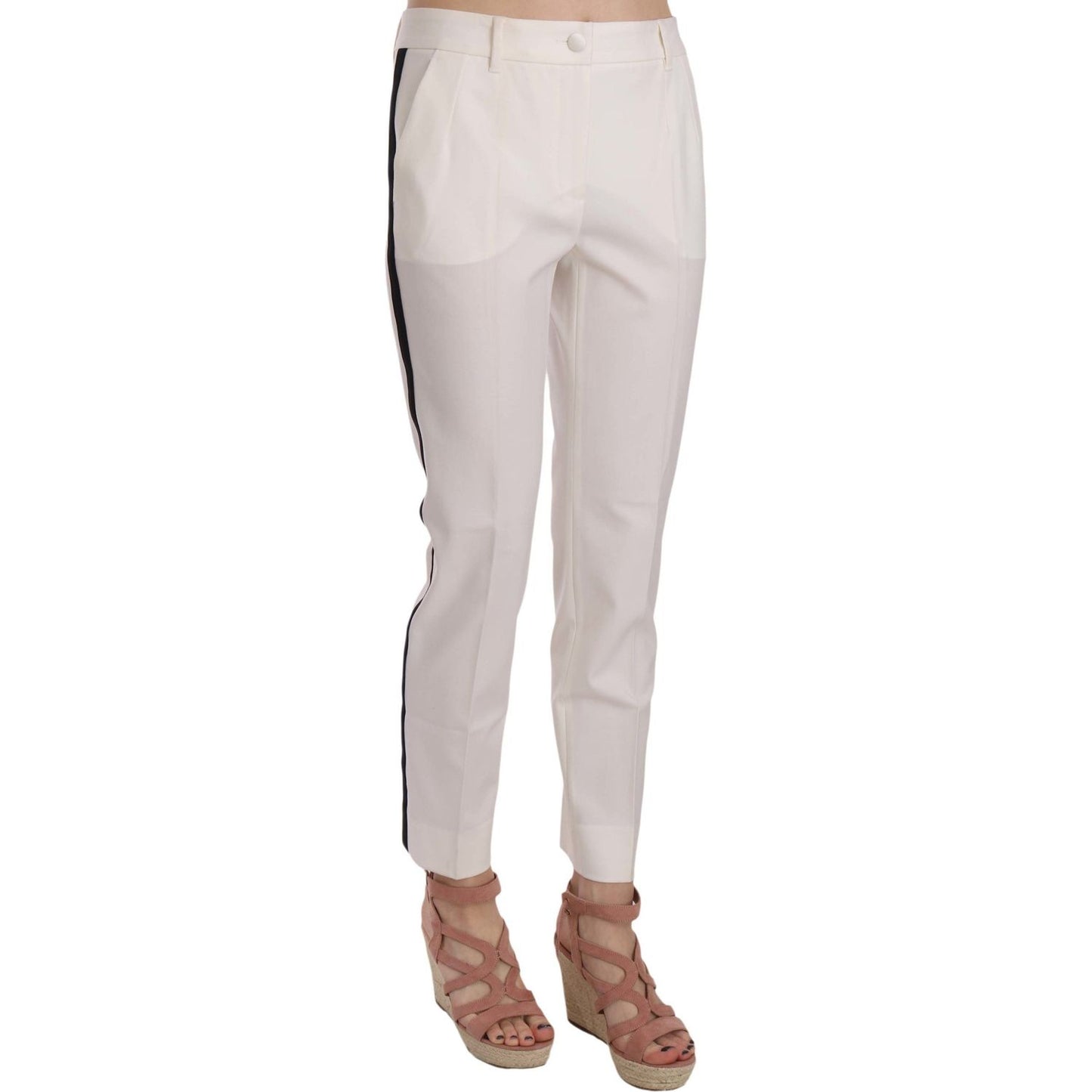 Dolce & Gabbana Elegant White Stripe Wool Tapered Trousers Dolce & Gabbana Gray