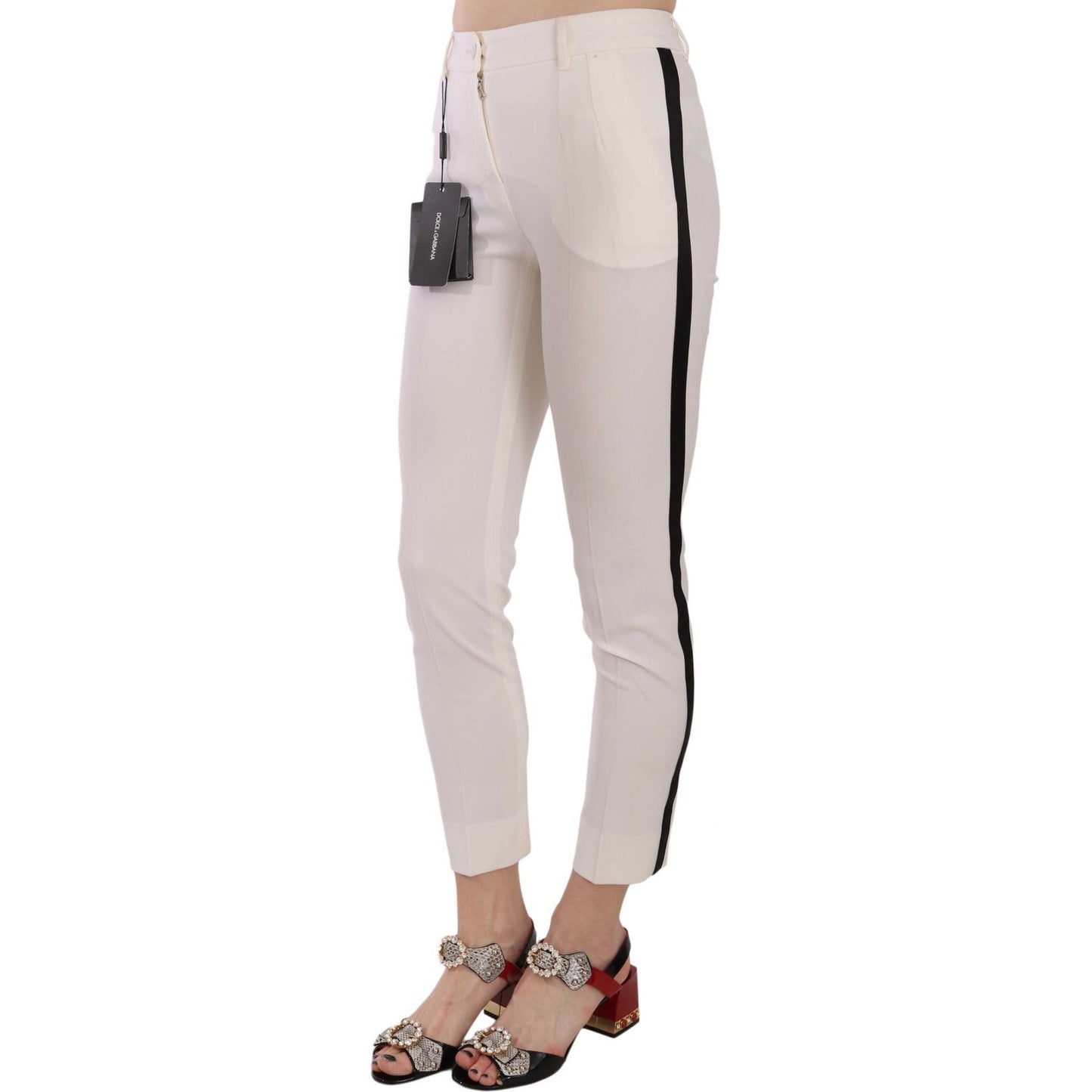 Dolce & Gabbana Elegant Side Stripe Cropped Wool Trousers Dolce & Gabbana Gray
