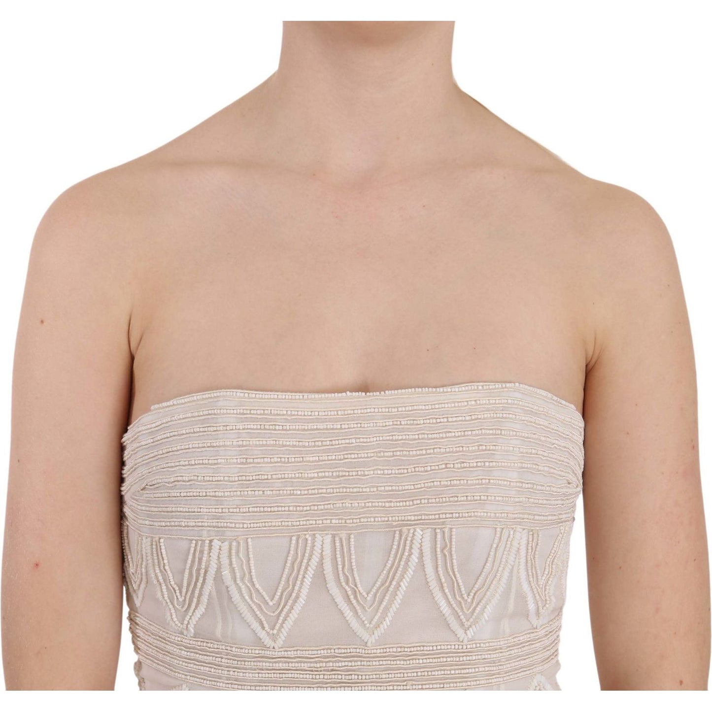 John Richmond Chic Beige Embellished Silk Mini Dress Dresses John Richmond Tan