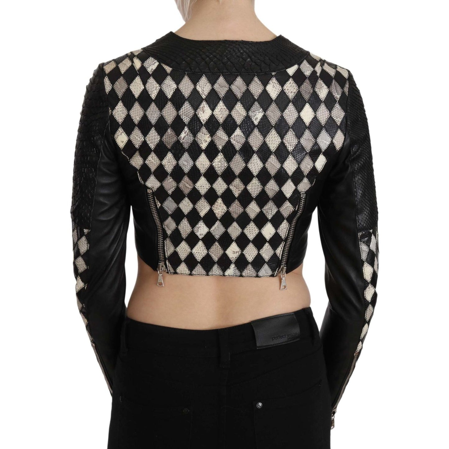 John Richmond Chic Biker-Inspired Cropped Leather Jacket Coats & Jackets John Richmond Dark Gray
