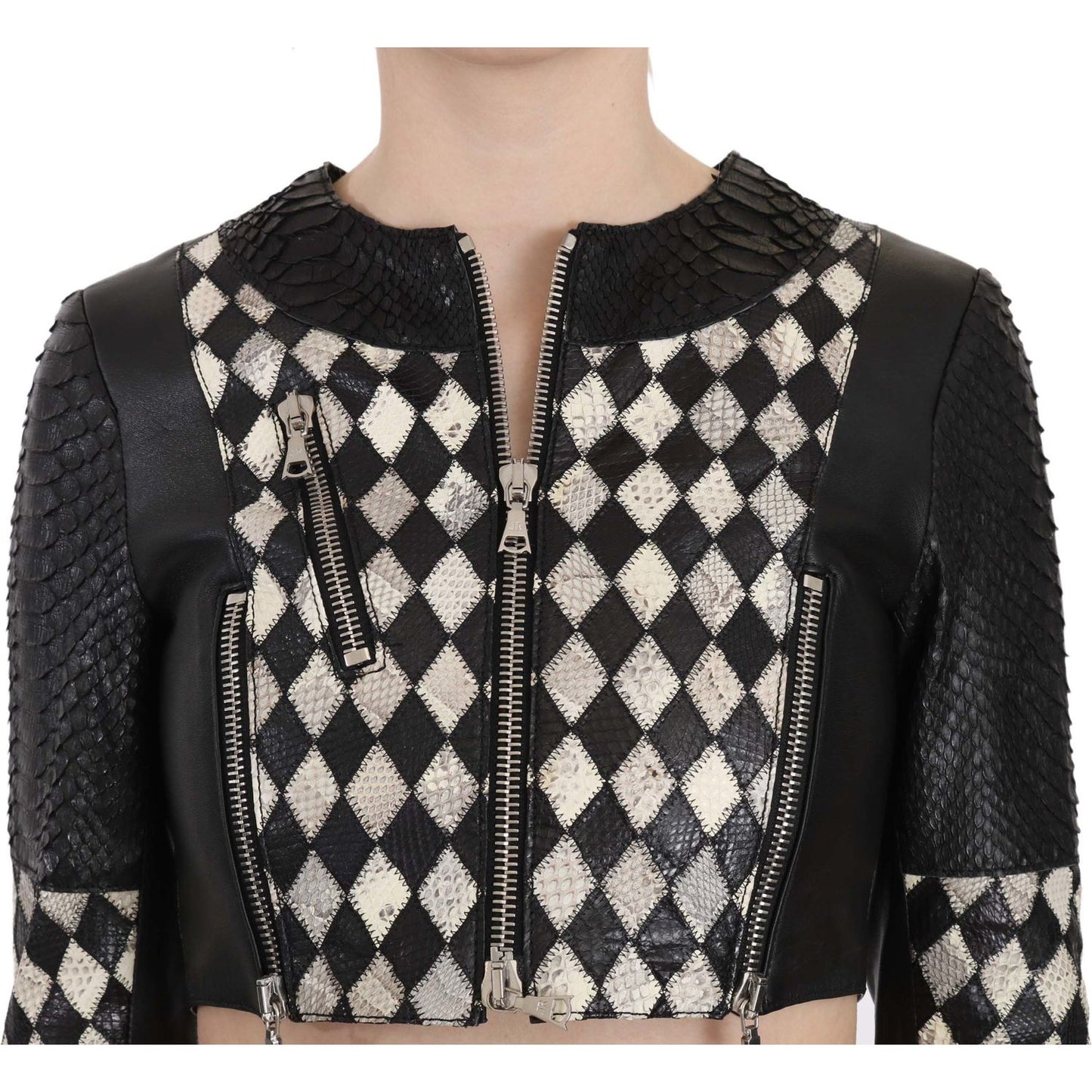 John Richmond Chic Biker-Inspired Cropped Leather Jacket Coats & Jackets John Richmond Gray