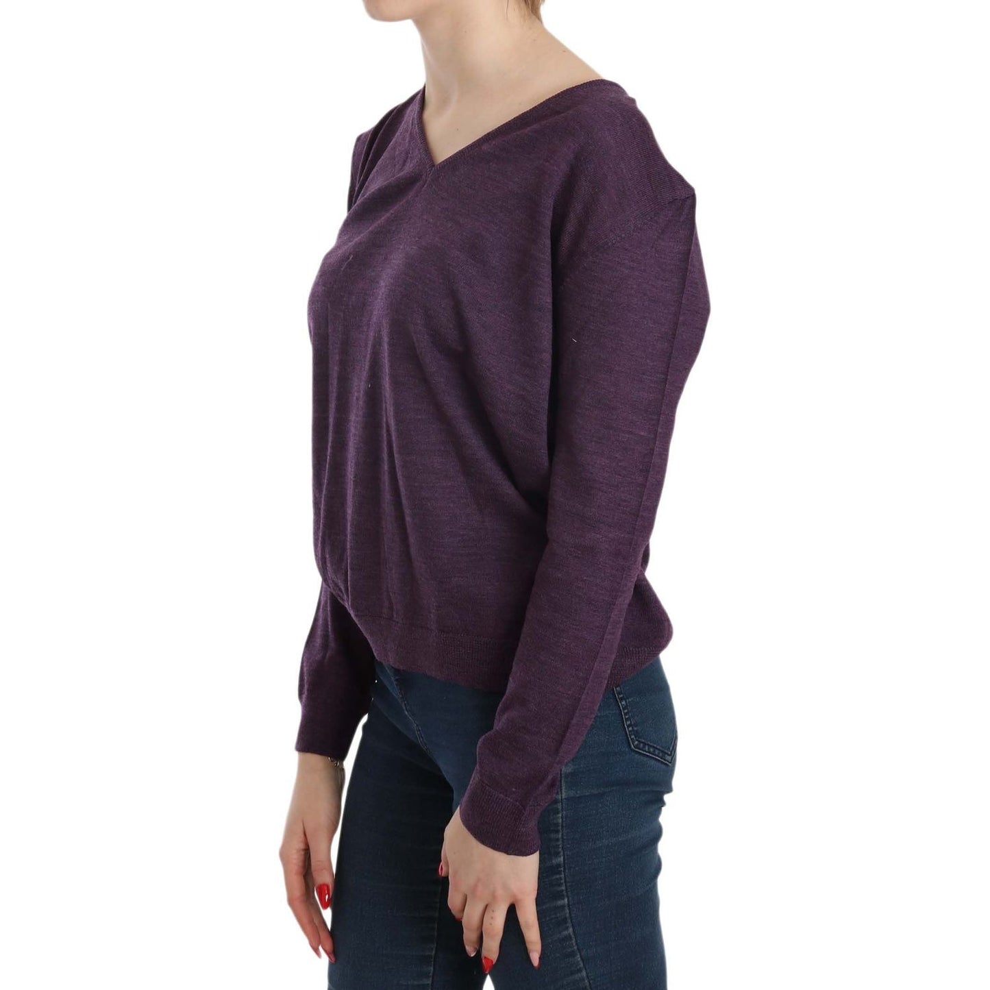 BYBLOS Elegant Purple V-Neck Wool Blouse BYBLOS Dark Slate Gray