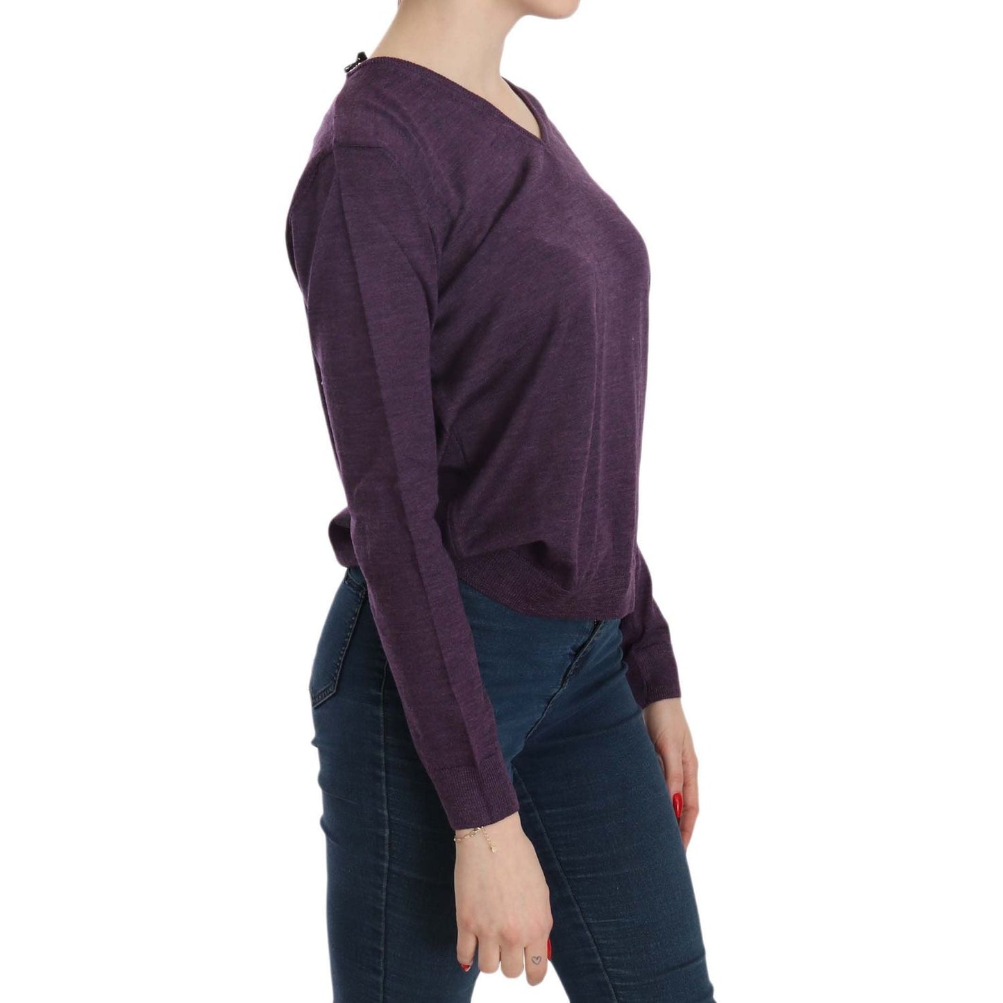 BYBLOS Elegant Purple V-Neck Wool Blouse BYBLOS Dark Slate Gray