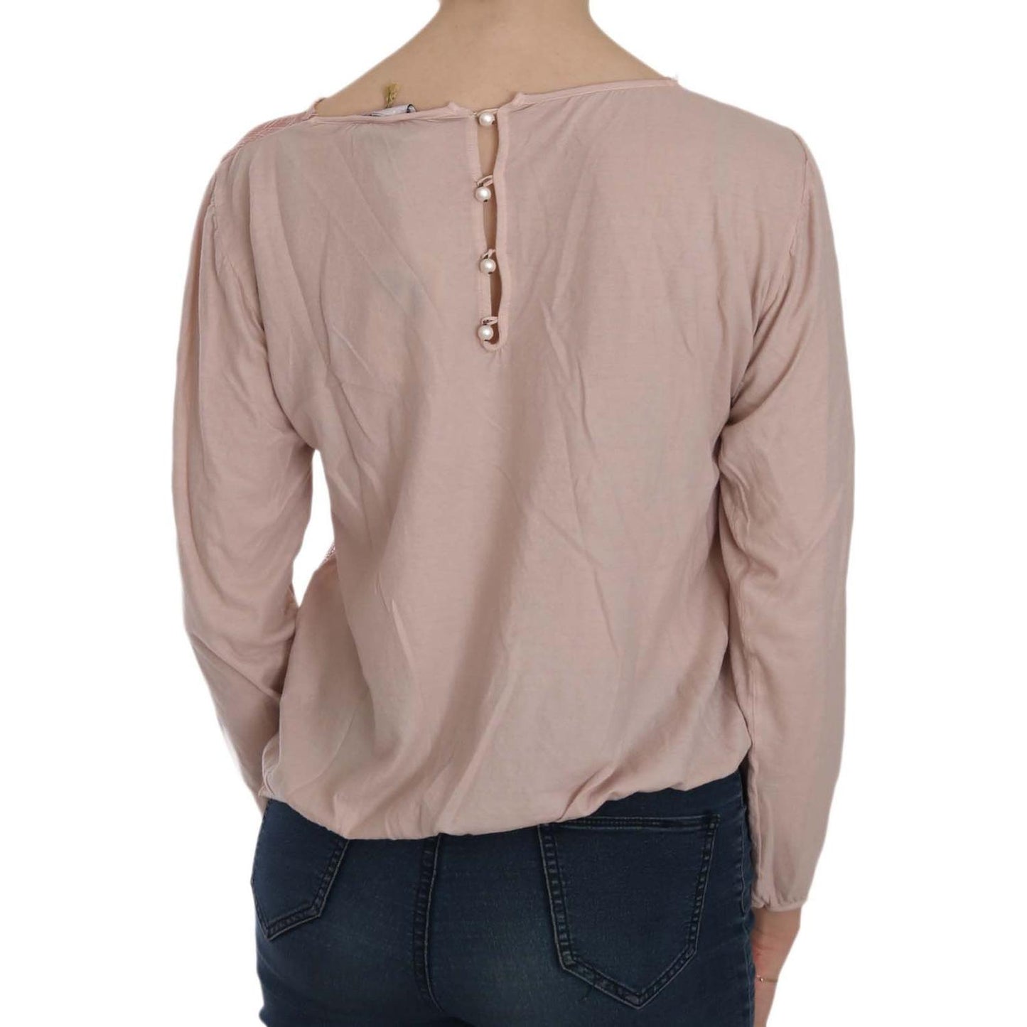 PINK MEMORIES Elegant Pink Lace Boat Neck Blouse PINK MEMORIES Rosy Brown
