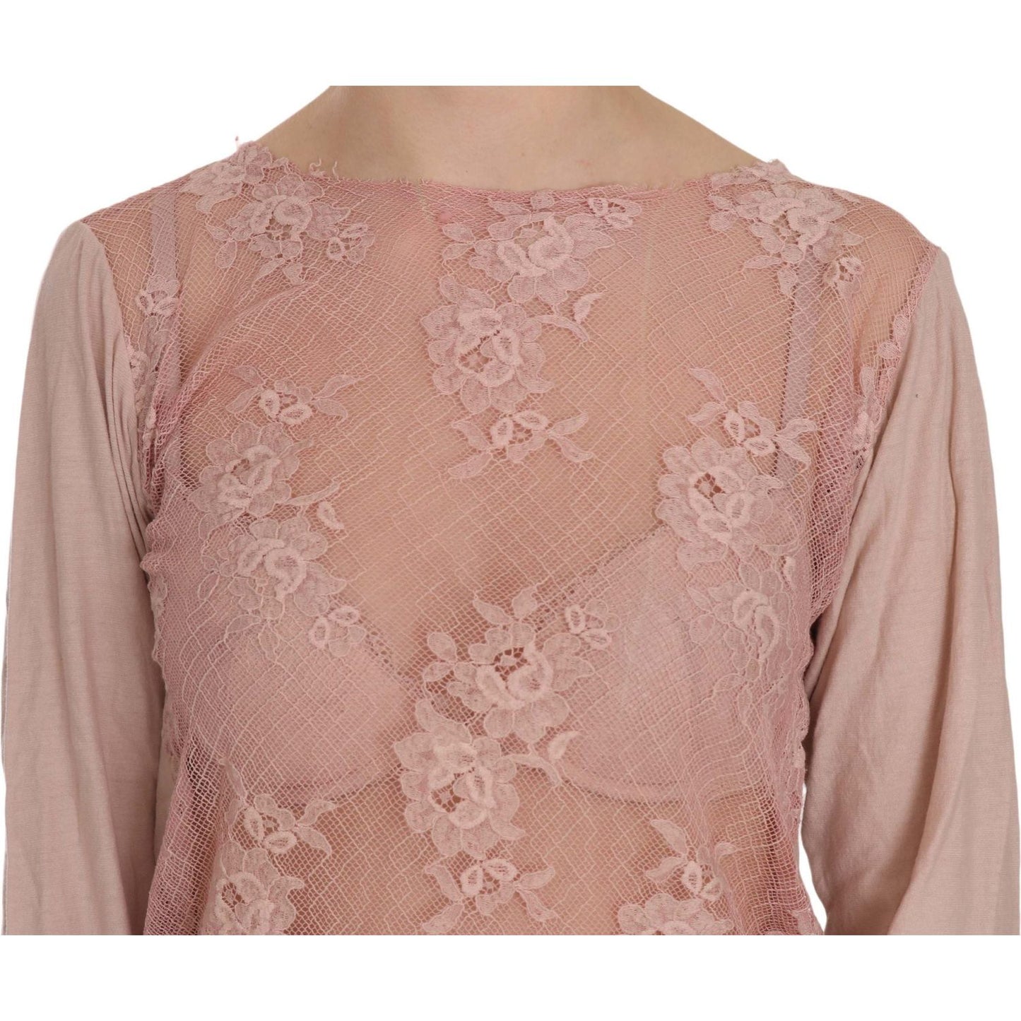 PINK MEMORIES Elegant Pink Lace Boat Neck Blouse PINK MEMORIES Rosy Brown