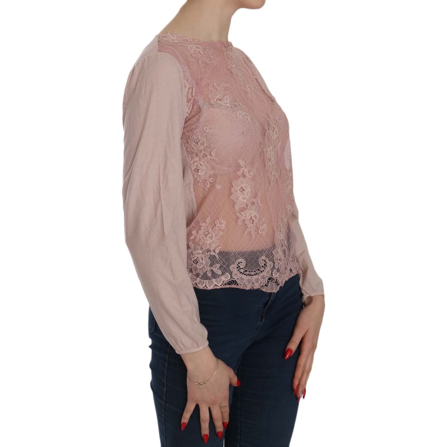 PINK MEMORIES Elegant Pink Lace Boat Neck Blouse PINK MEMORIES Rosy Brown