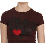 Exte Chic Brown Hearts Print Crew Neck Blouse Exte Dark Slate Gray