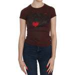 Exte Chic Brown Hearts Print Crew Neck Blouse Exte Rosy Brown