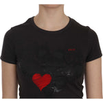 Exte Black Hearts Print Crew Neck Blouse Exte Black