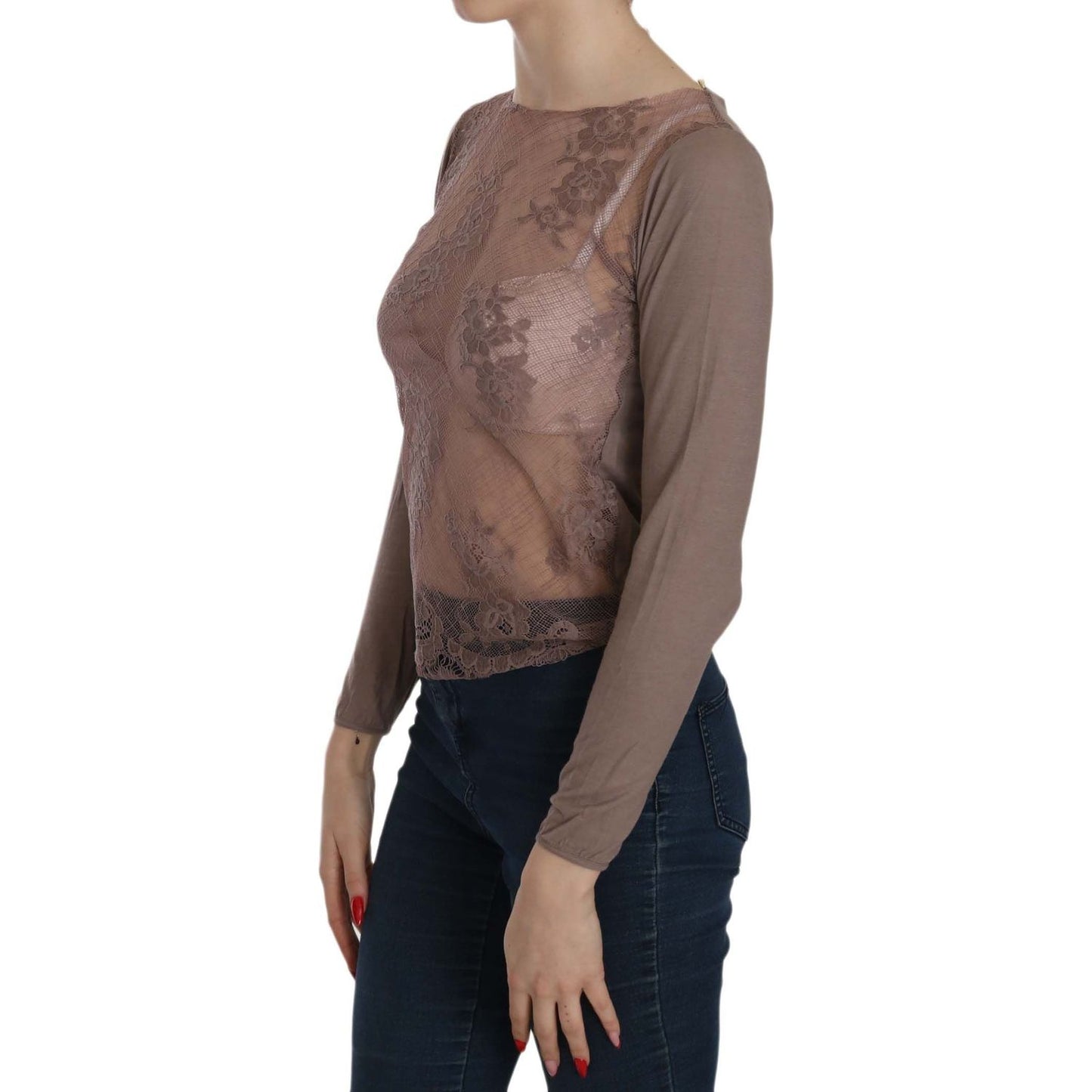 PINK MEMORIES Boat Neck Cotton Lace Blouse PINK MEMORIES Dim Gray