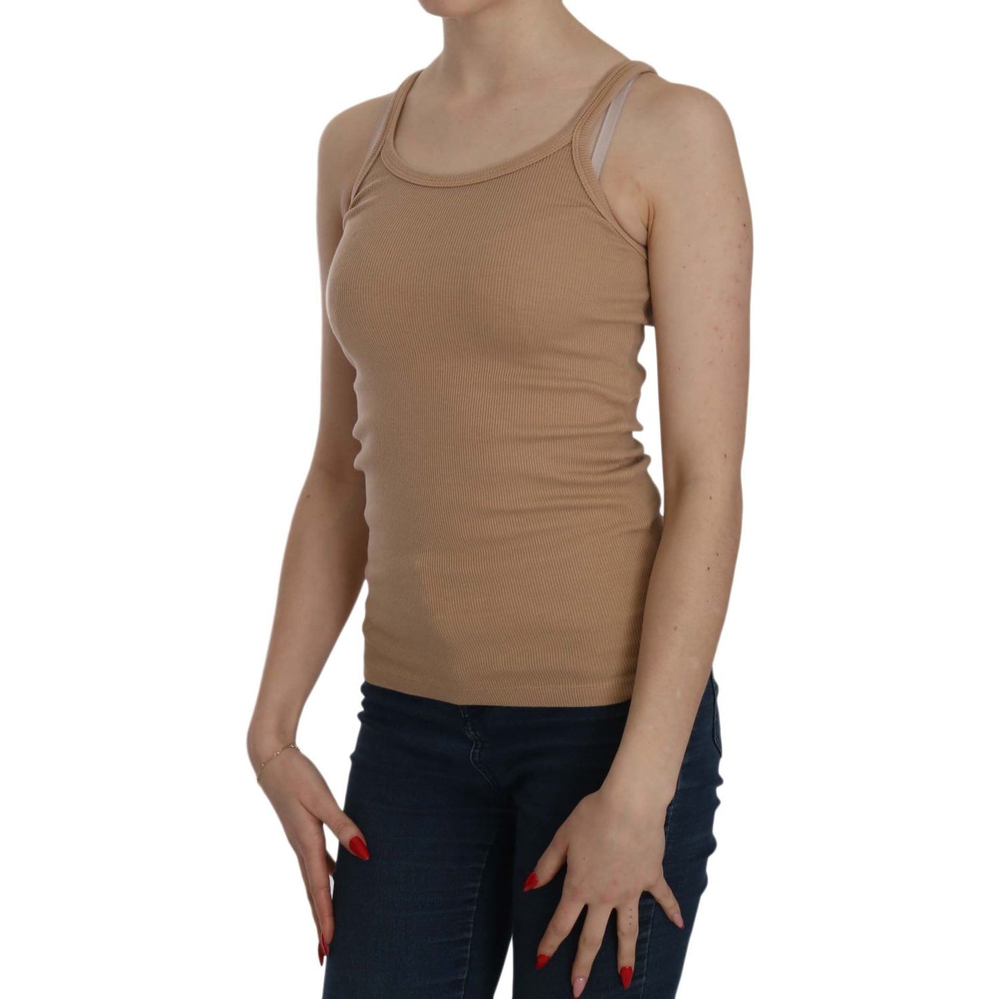 PINK MEMORIES Beige Cotton Spaghetti Strap Tank PINK MEMORIES Dim Gray