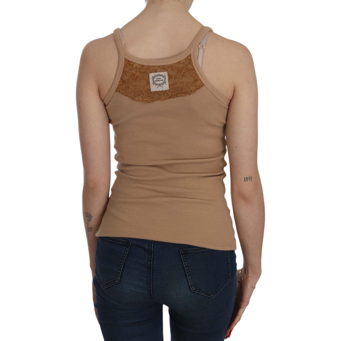 PINK MEMORIES Beige Cotton Spaghetti Strap Tank PINK MEMORIES Dim Gray