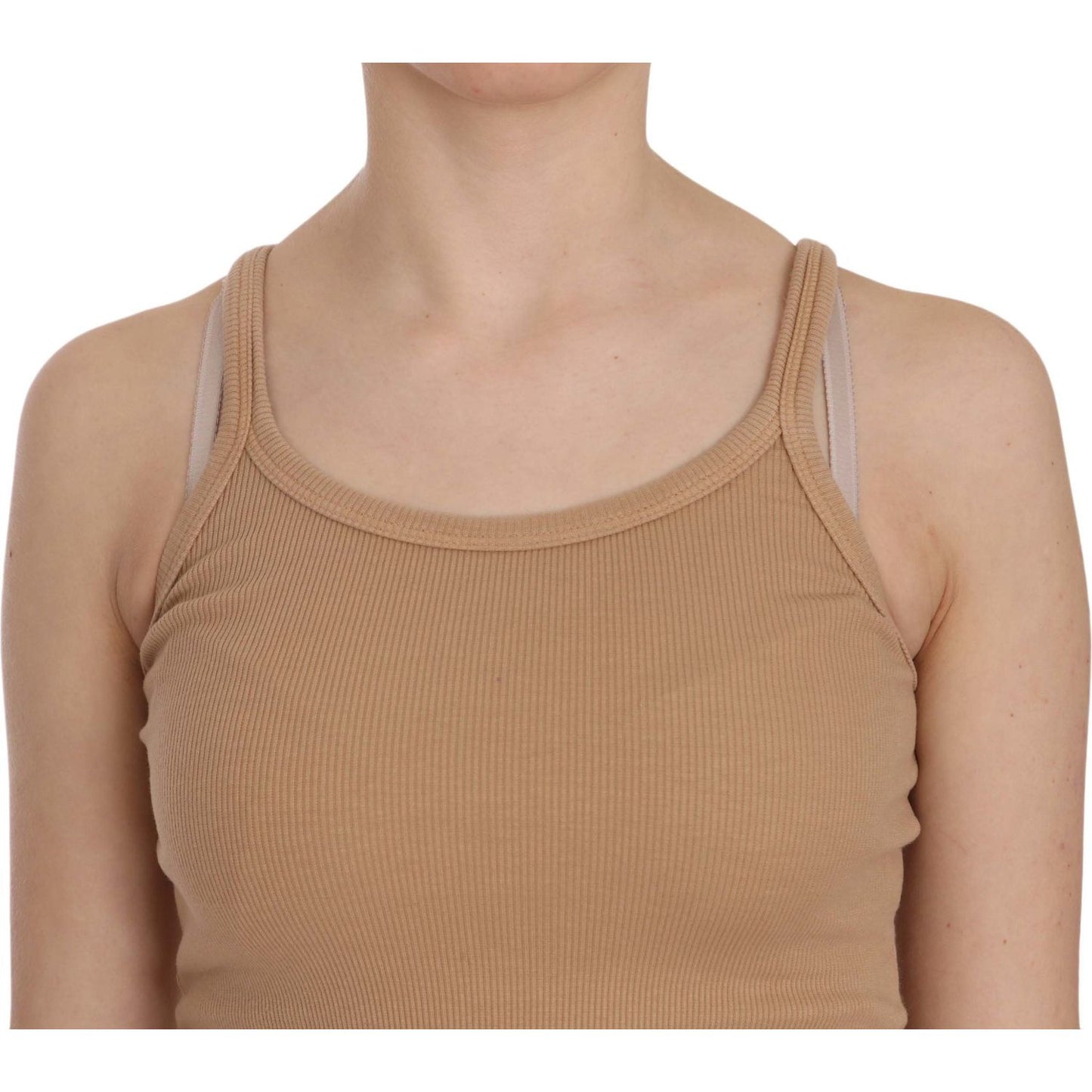 PINK MEMORIES Beige Cotton Spaghetti Strap Tank PINK MEMORIES Rosy Brown