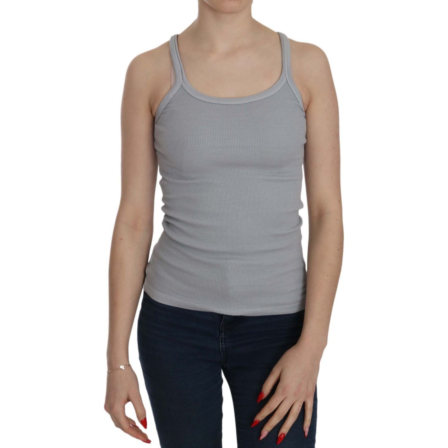 PINK MEMORIES Elegant Sleeveless Light Gray Cotton Blouse PINK MEMORIES Rosy Brown